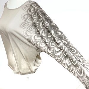 BCBG, Sheer Long Sleeve Taupe Top, Size S